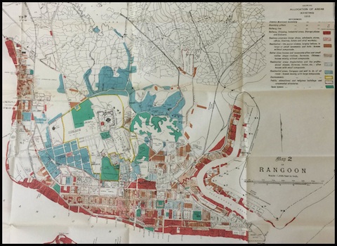 A 1915 map of Rangoon indicating the socio-economic divisions in the city  / � The British Library Board, IOR/V/26/780/12 (Map 2 of Rangoon)